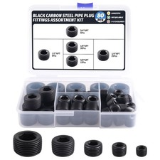 80Pcs Black Carbon Steel Pipe Plug Fittings Set, 5 Sizes, Durable & Versatile picture