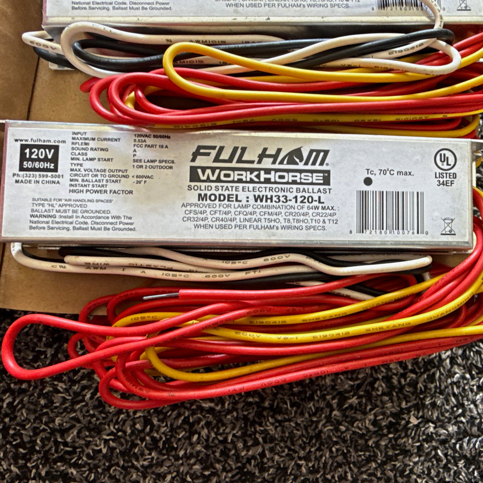 (30 pcs) Fulham Workhorse WH33-120-L Solid State Electronic Fluorescent Ballast