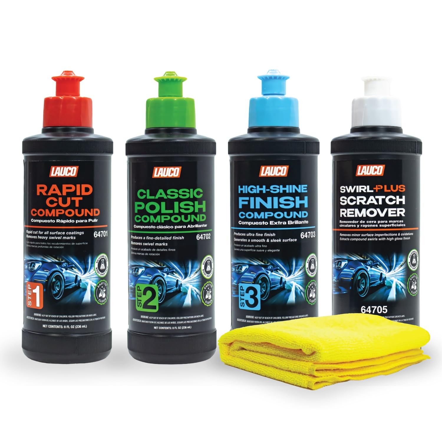 LAUCO Paint Correction Compounds Step 1, 2, 3, Swirl Remover 8oz Kits
