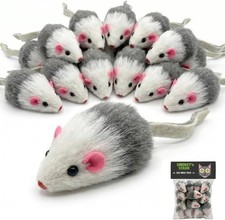 Gray and White Faux Fur Cat Mice Toy 12 Per Pack Multi Color Realistic .... picture