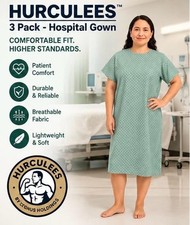 HURCULEES 3 Pack Green Hospital Gown Imperial Print IV Snap Sleeves Tie Back picture