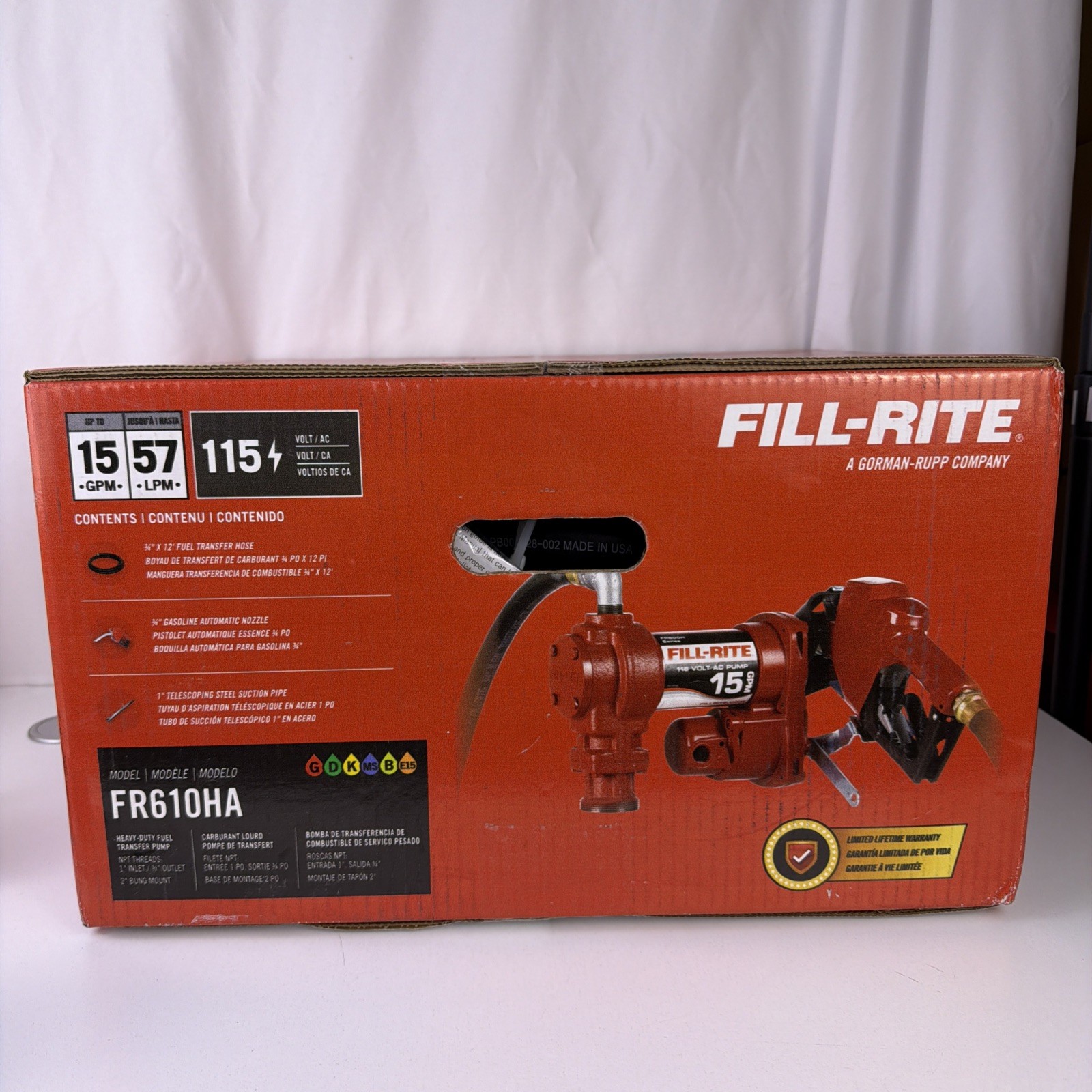 Fill-Rite FR610HA Fuel Transfer Pump, 115V AC, 15 GPM Max. Flow Rate 1/6 Hp