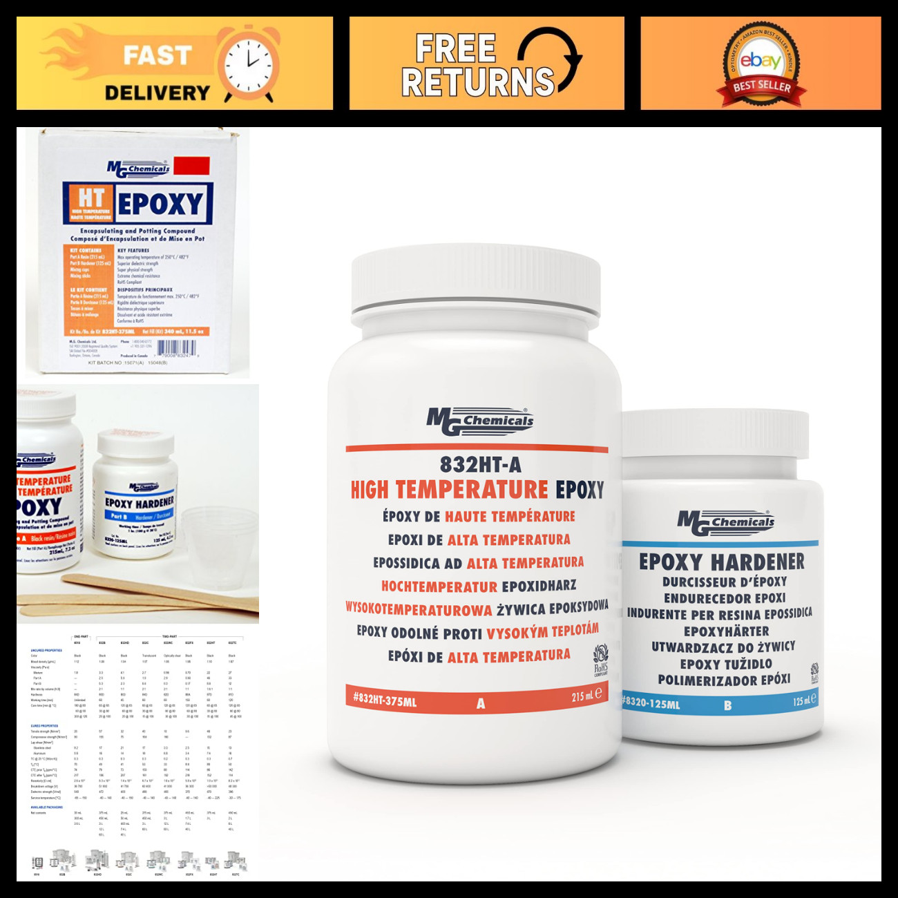 High Temp Black Epoxy Potting Compound 11.5 fl oz 2-Part Kit - Encapsulating Res