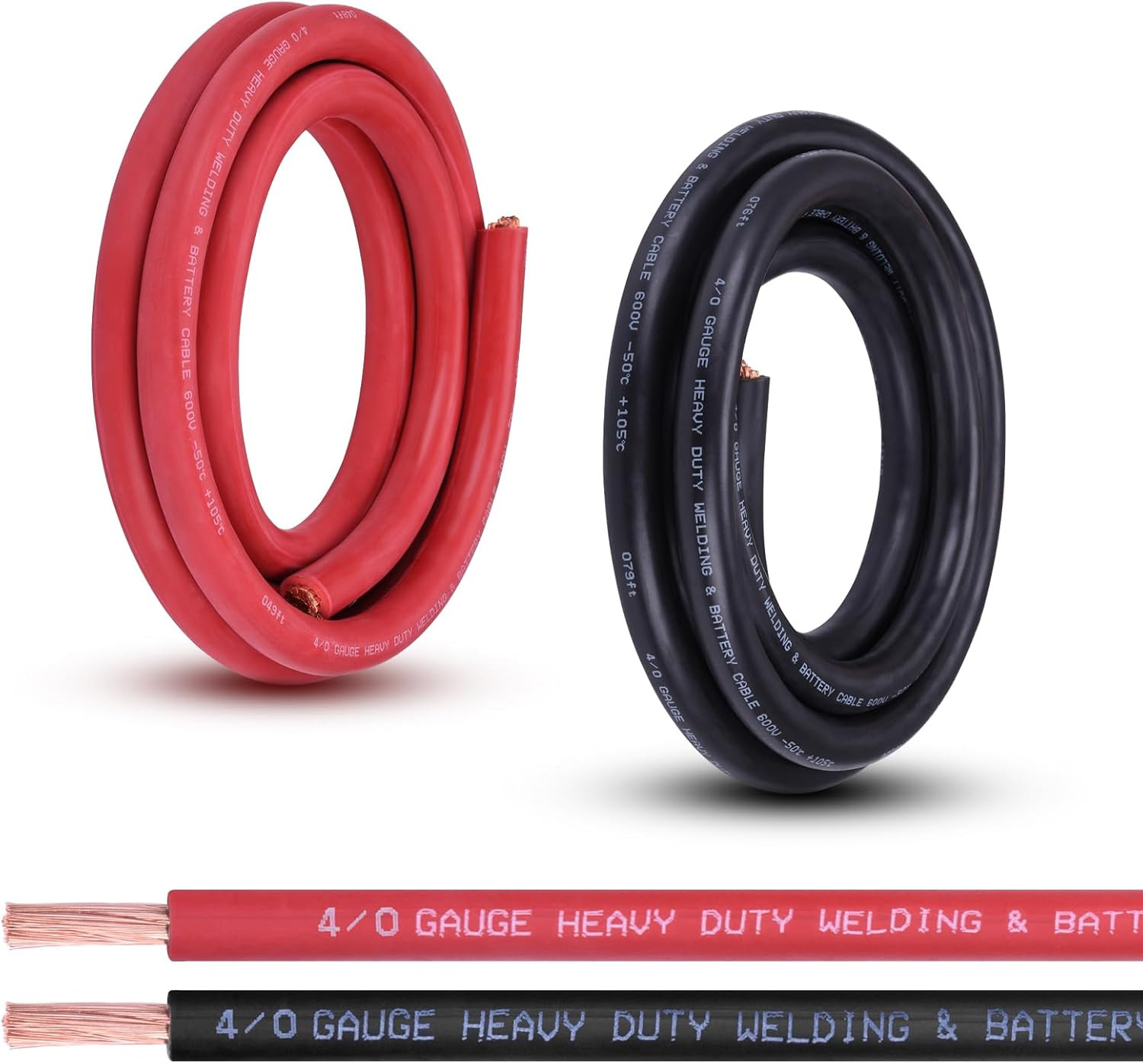 4/0 Gauge Battery Cable, 10FT Red + 10FT Black 4/0 AWG Pure Copper Wire Welding 4/0 Gauge Battery Cable, 10FT Red + 10FT Black 4/0 AWG Pure Copper Wire Welding