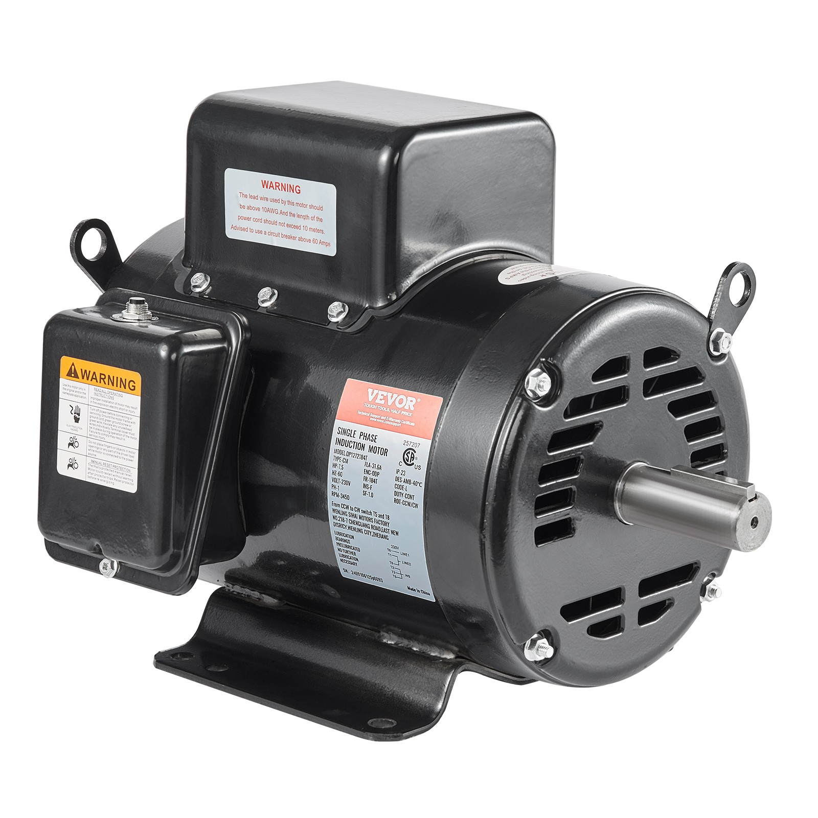 VEVOR 7.5HP Air Compressor Electric Motor 230V 3450RPM 184T Frame CW/CCW Rotate