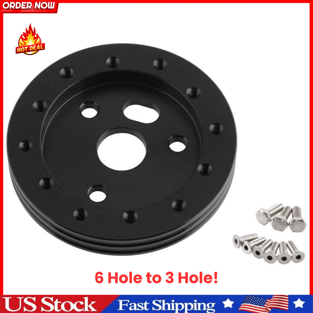 Steering Wheel Hub Adapter Aluminum 6 Hole to 3 Hole Black Universal Fit