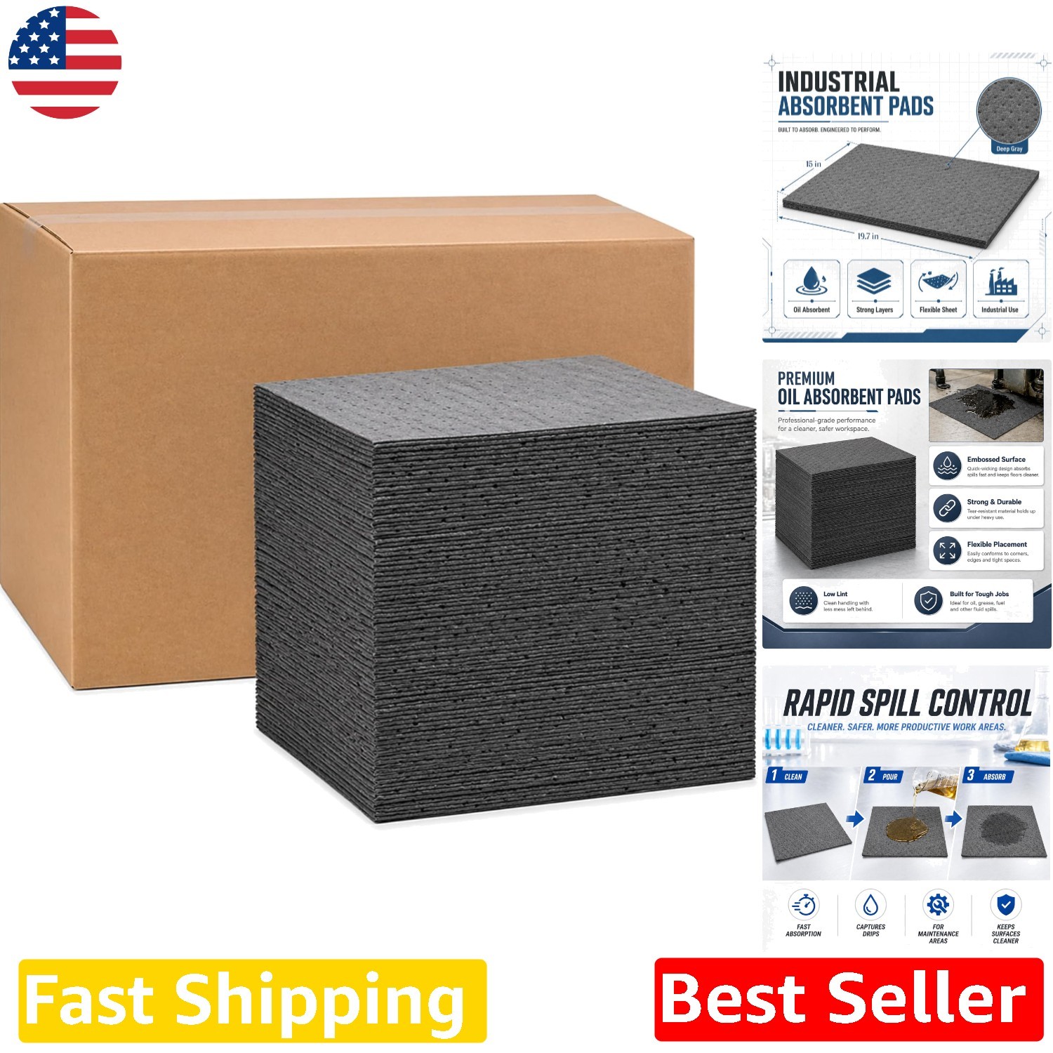 Durable 200 Pcs Oil Absorbent Pads 15x19.7