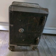 Antique Vintage Black Metal Vault Concrete Lined w/ Tray 18x18x28.5 picture