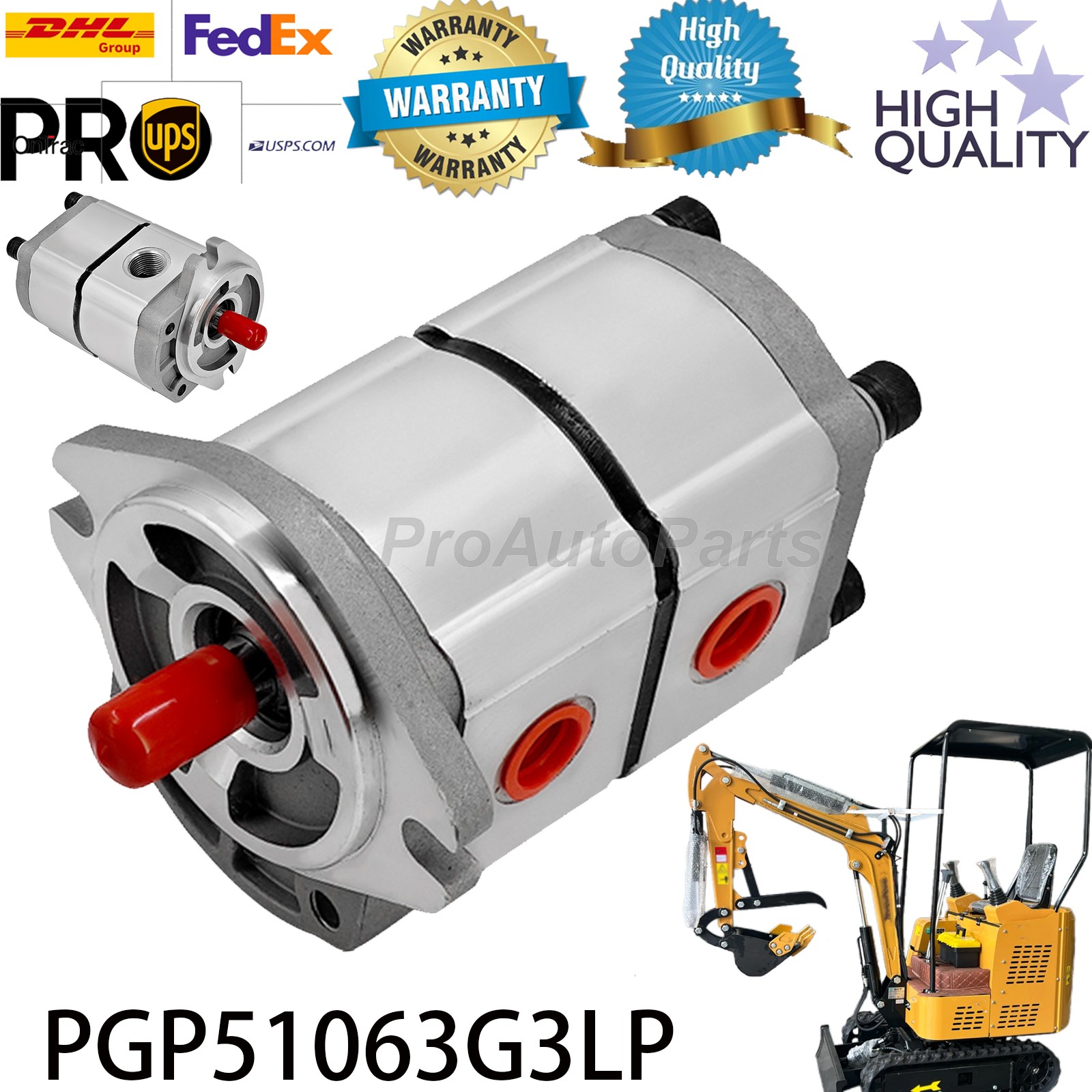 PGP51063G3LP Hydraulic Pump 2-Section Gear Pump for AGT-H15R Excavators 1 Inlet