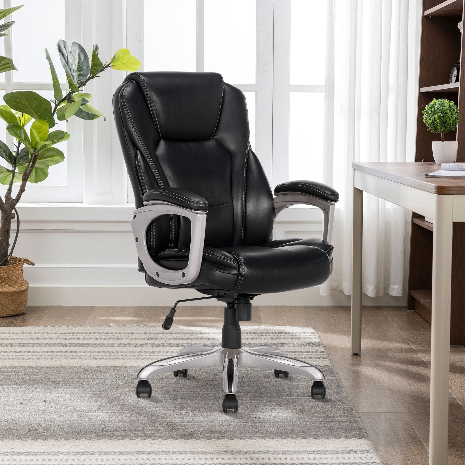 Serta Memory Foam Faux Leather Commercial Big & Tall Office Chair 350 Lb Cap Blk