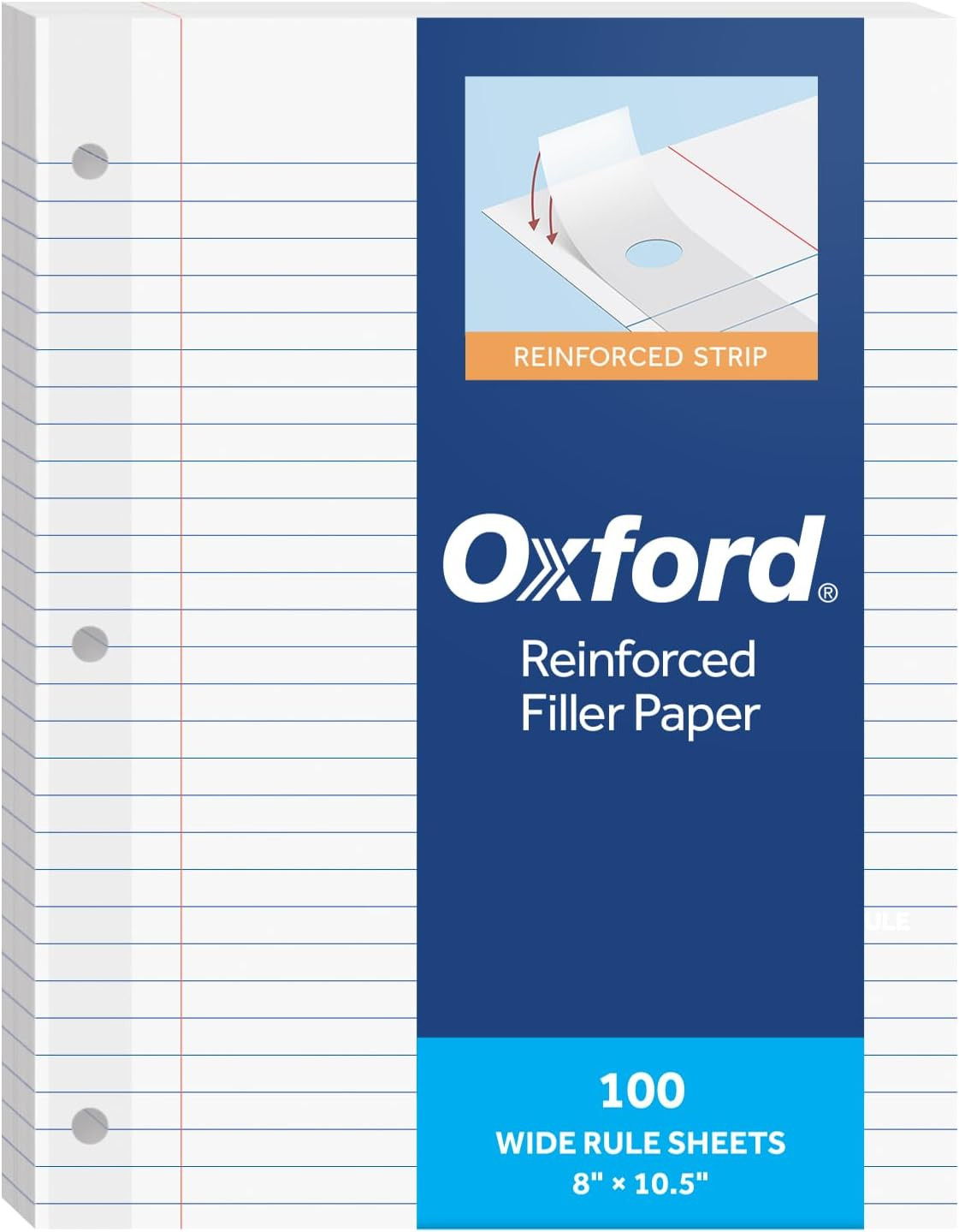 Reinforced Filler Paper, 8 X 10.5 Inch, Wide Rule, 3 Hole Punched, Lined