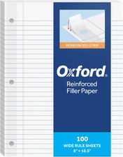 Reinforced Filler Paper, 8 X 10.5 Inch, Wide Rule, 3 Hole Punched, Lined picture