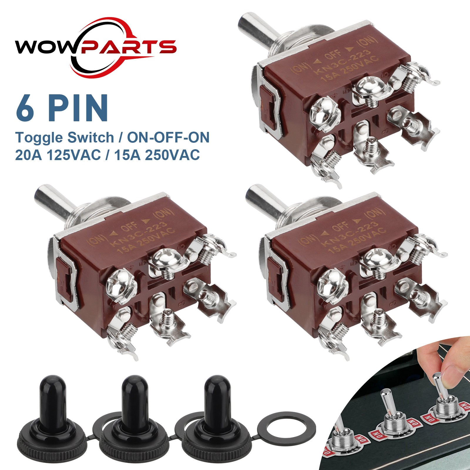 3X 3 Position 6Pin Toggle Switch Heavy Duty 20A 125V/15A 250V DPDT (ON)-OFF-(ON)