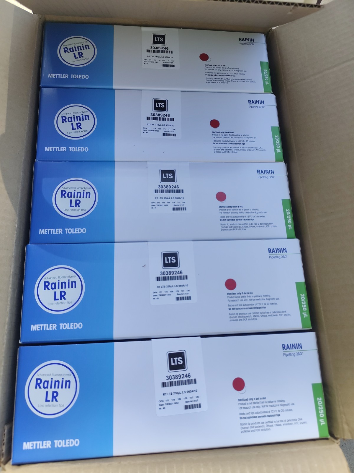 Rainin RT-L250LR Low Retention LTS Pipette Tips 30389246 Case Of 5 Boxes New Rainin RT-L250LR Low Retention LTS Pipette Tips 30389246 Case Of 5 Boxes New