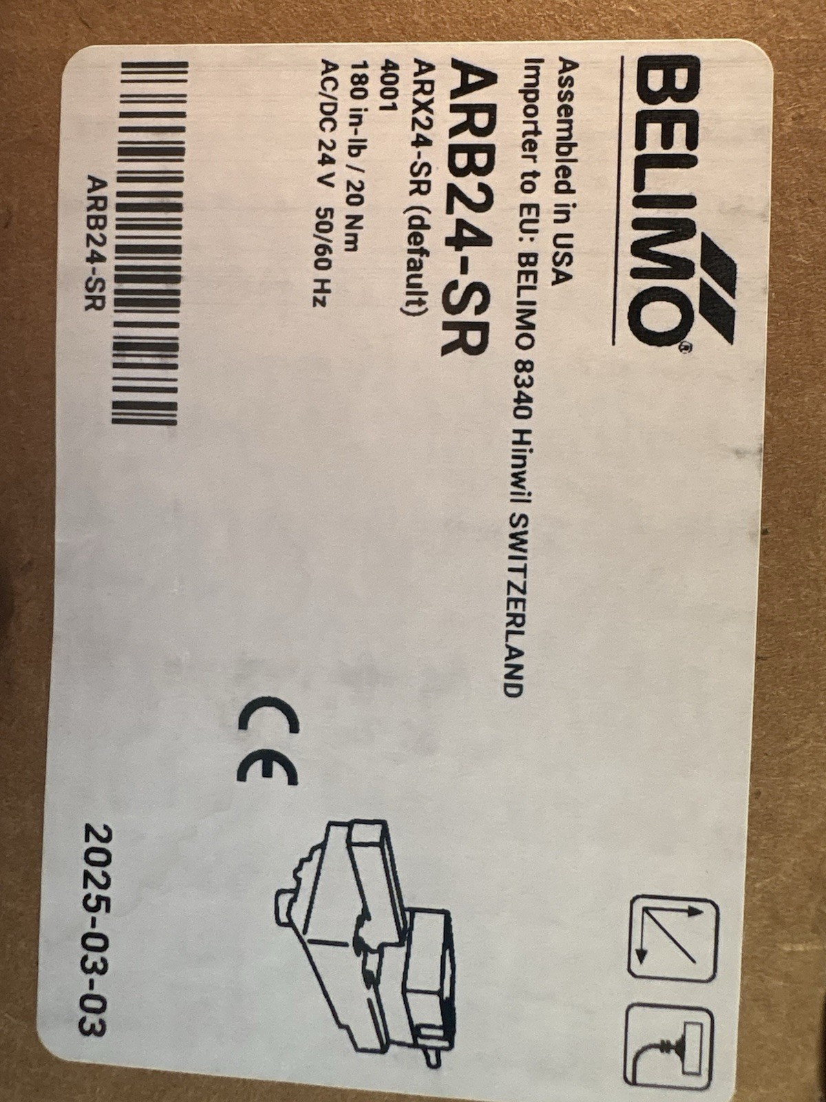 Belimo Valve Actuator ARB24-SR 24V AC/DC 45 in-lb Belimo Valve Actuator ARB24-SR 24V AC/DC 45 in-lb