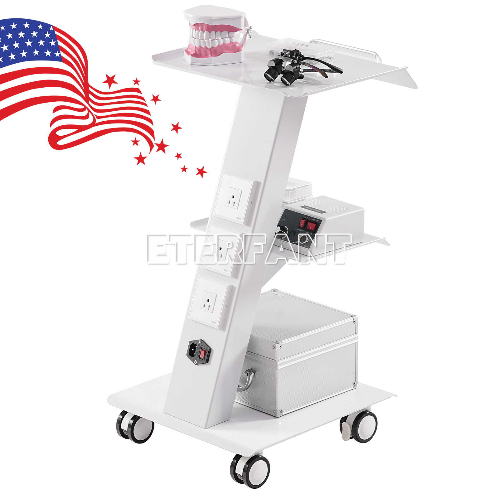 3 Layers Dental Medical Trolley Cart Mobile Instrument Tool with Built-in Socket