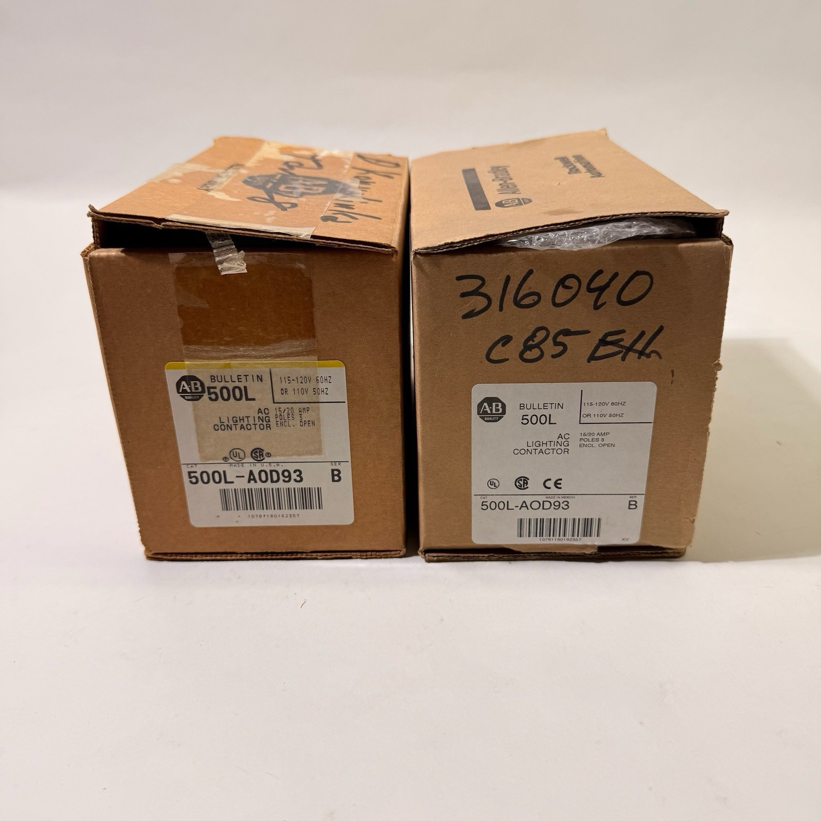 Lot of 2 - Allen-Bradley 500L-AOD93 Ser B Lighting Contactor NEMA 0 15/20A 120V