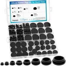 125PCS Rubber Hole Plugs Set 8 Sizes Black Silicone Round Snap Locking Grommets picture