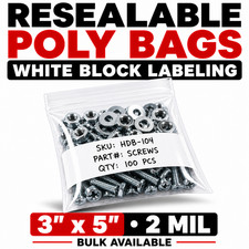3x5 Clear Zip Poly Bags 2 Mil Reclosable White Block Bulk 1000 2000 3000 5000 picture