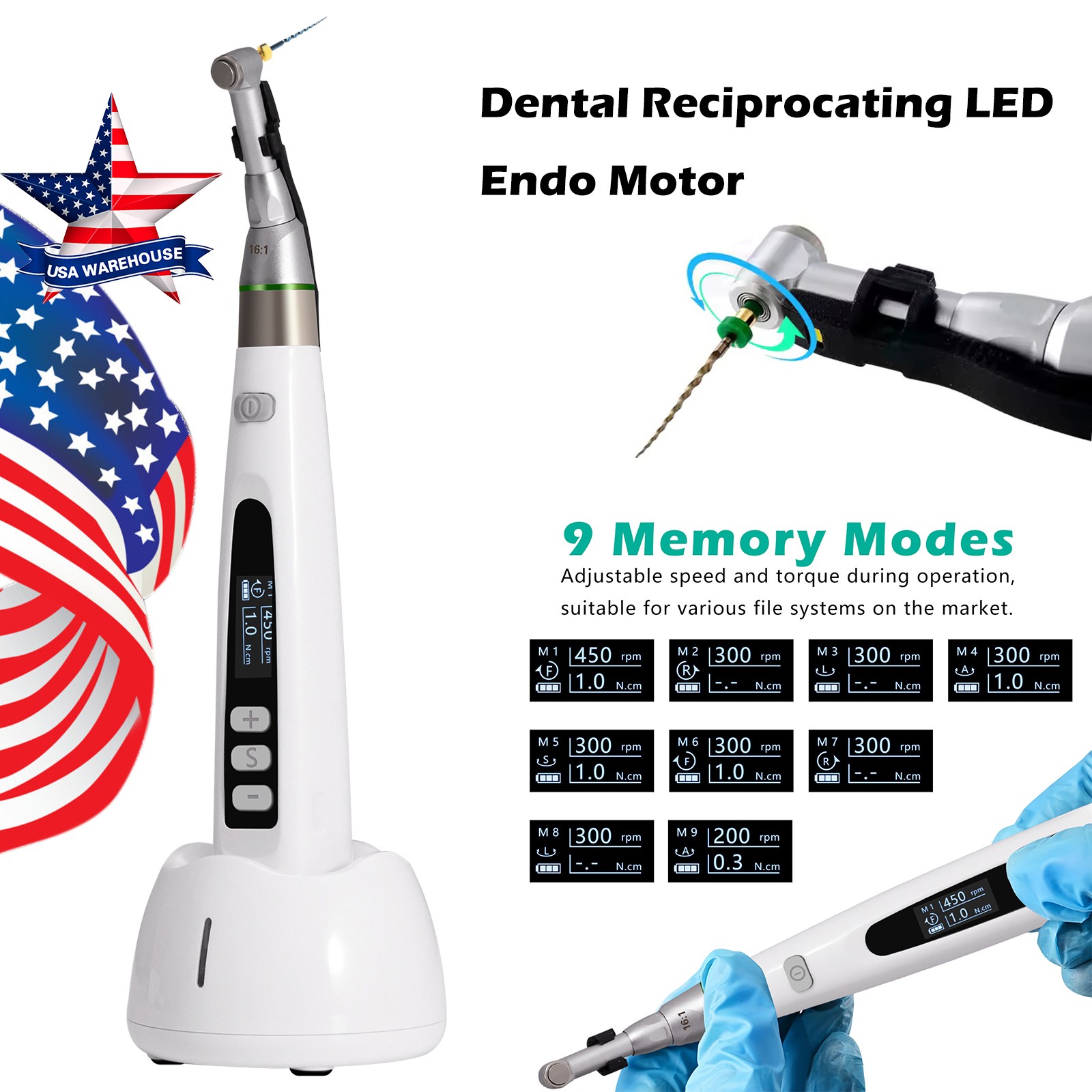 Dental Wireless LED Endo Motor 16:1 Reciprocating Handpiece Root Canal Treatment