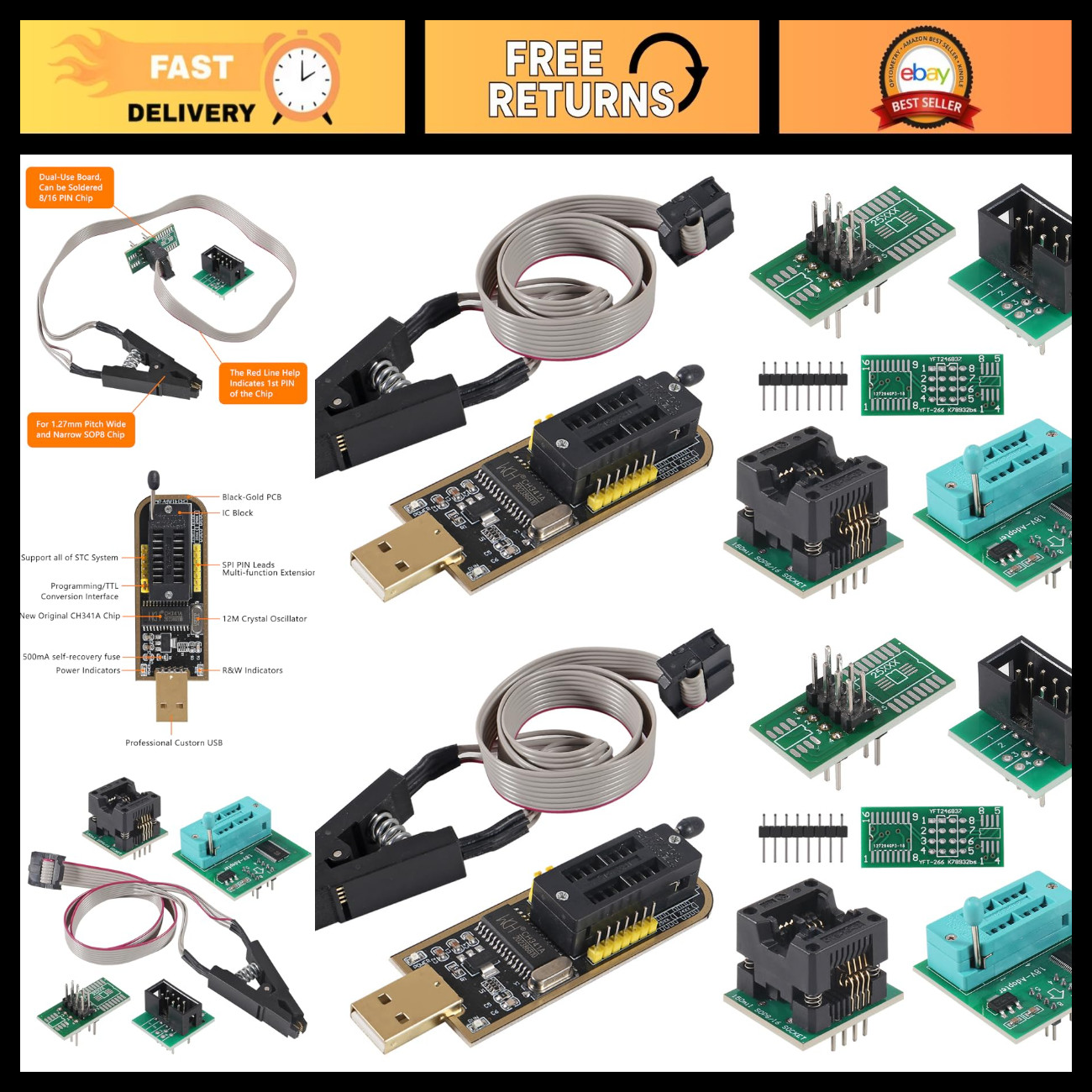 2 Sets SOIC8 SOP8 Test Clip for EEPROM 93CXX 25CXX 24CXX + CH341A Programmer Kit