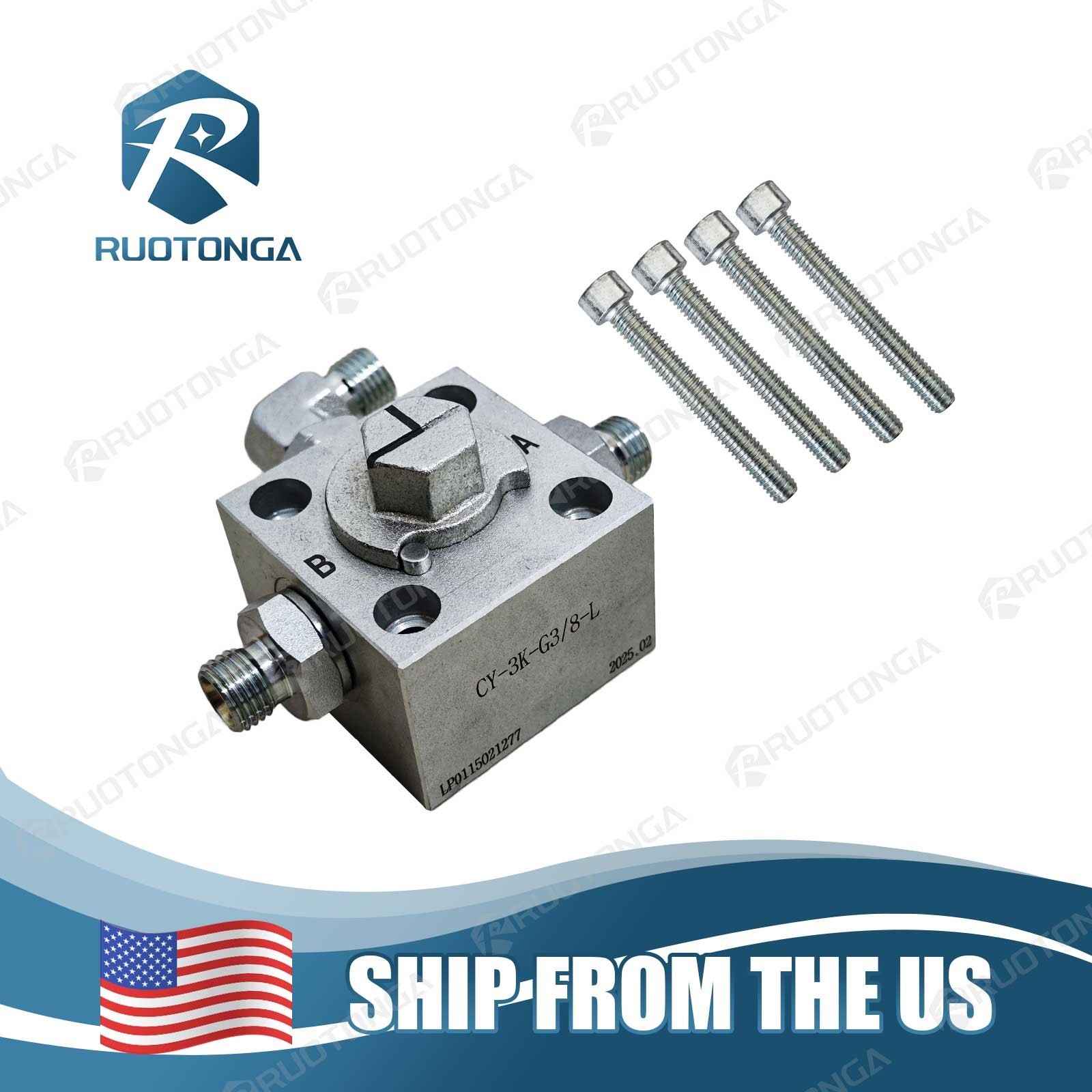 3-Way Hydraulic Changeover Valve with Bolts for Mini Excavator Thumb Attachment