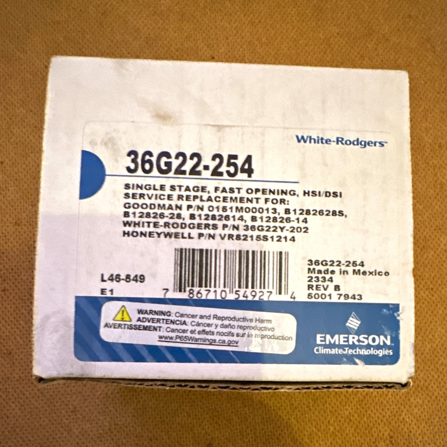 White-Rodgers 36G22-254 Single Stage Gas Valve VR8215S1214 Metal