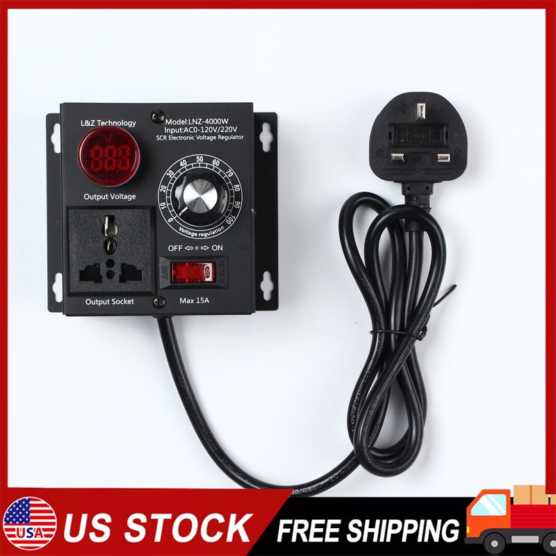 US Plug 4000W AC220V Thyristor Voltage Regulator Adjustable Speed Heat Control