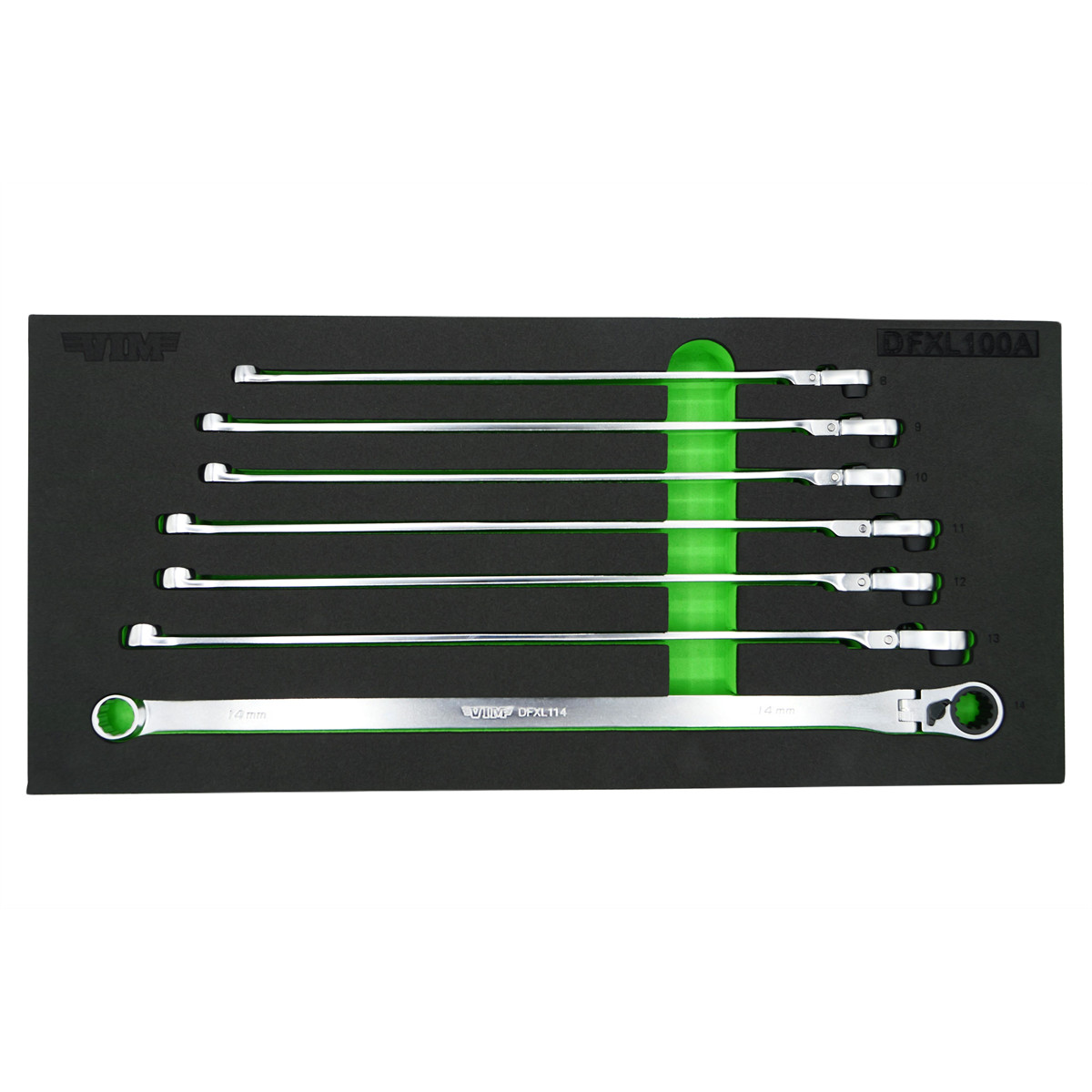 DFXL100AVIM Tools 7 Piece Deep Spline Ratcheting Flex Head XL Wrench Set (8-14 m
