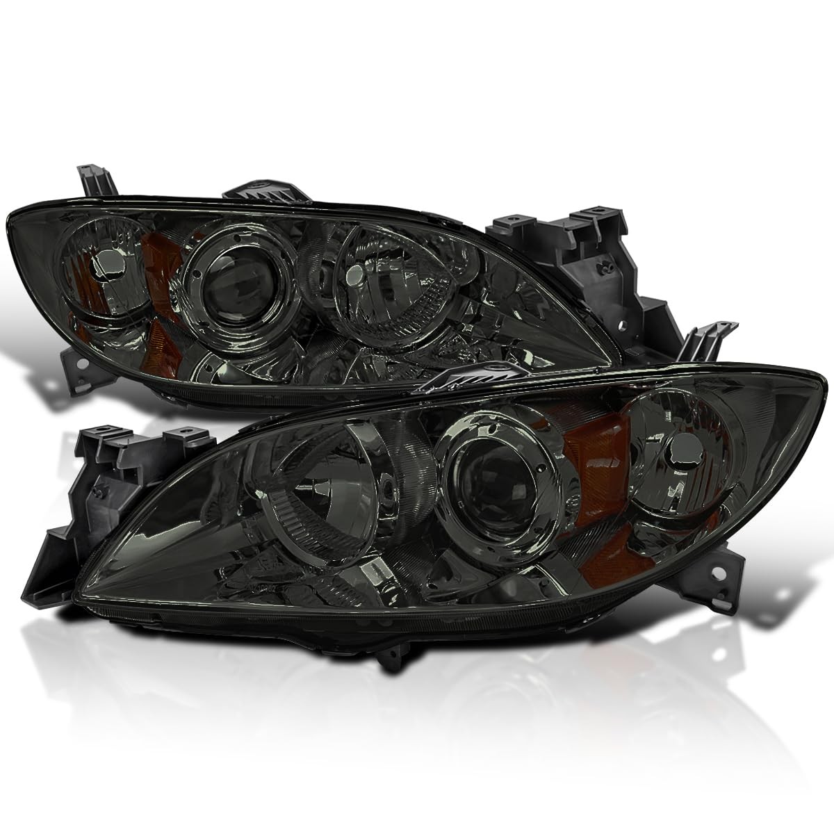 Chrome Smoke Halogen Projector Headlights Compatible with 2004-2009 Mazda