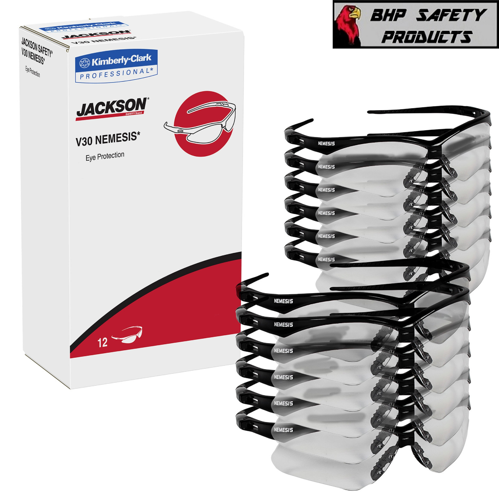 12 PAIR KLEENGUARD 25679 SAFETY GLASSES BLACK FRAME / CLEAR ANTI-FOG LENS