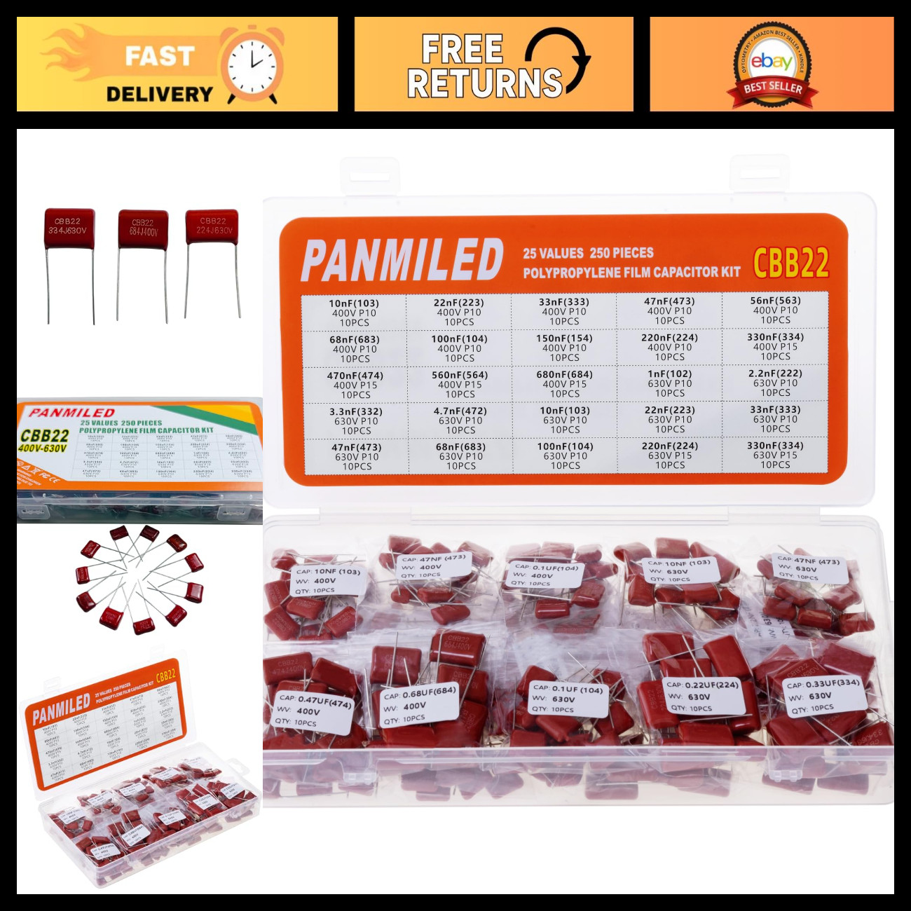 25 Values Metallized Polypropylene Film Capacitor Kit 400V-630V - DIY Electronic