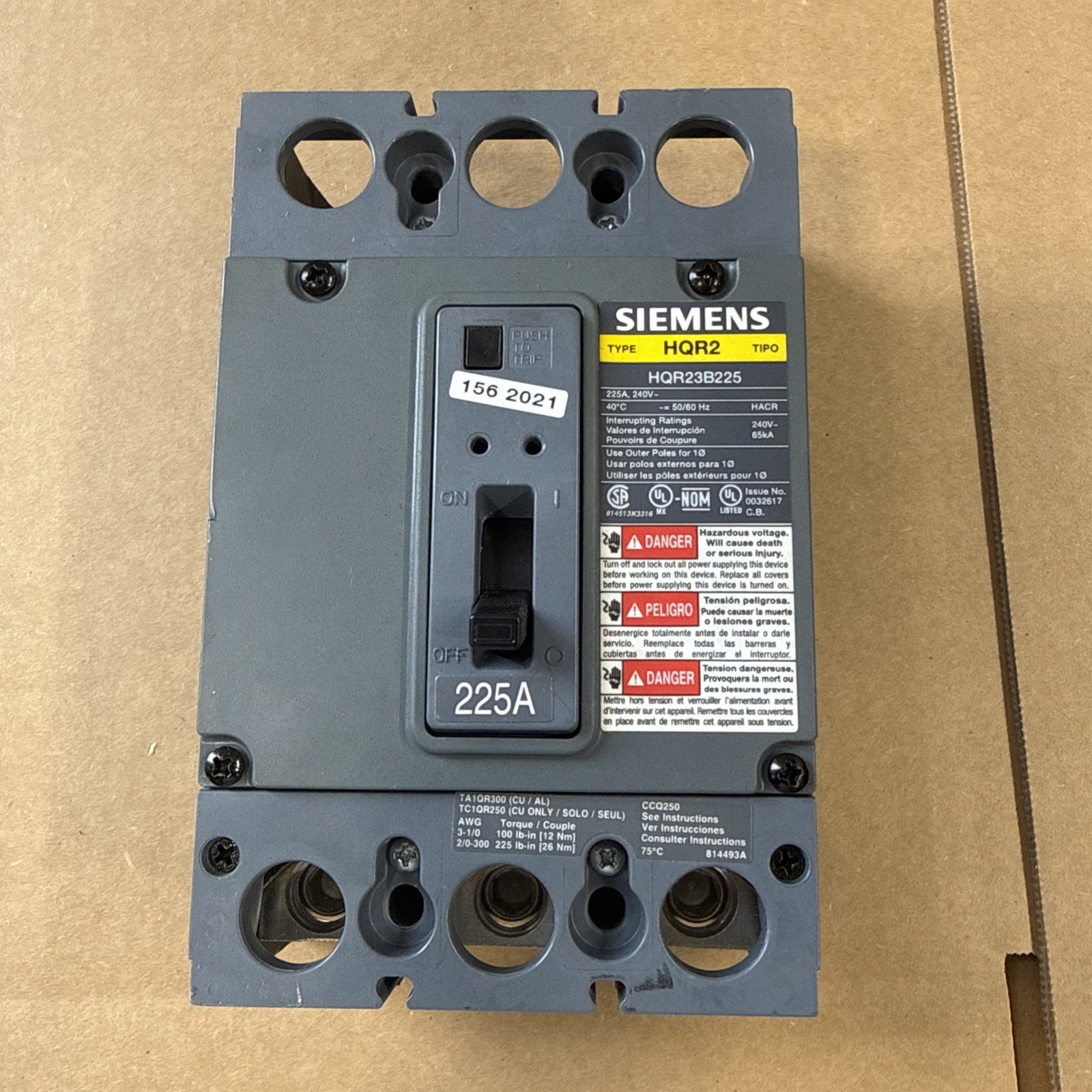 SIEMENS Circuit Breaker HQR23B225 240V 225A 3Pole 65KA HQR2 New