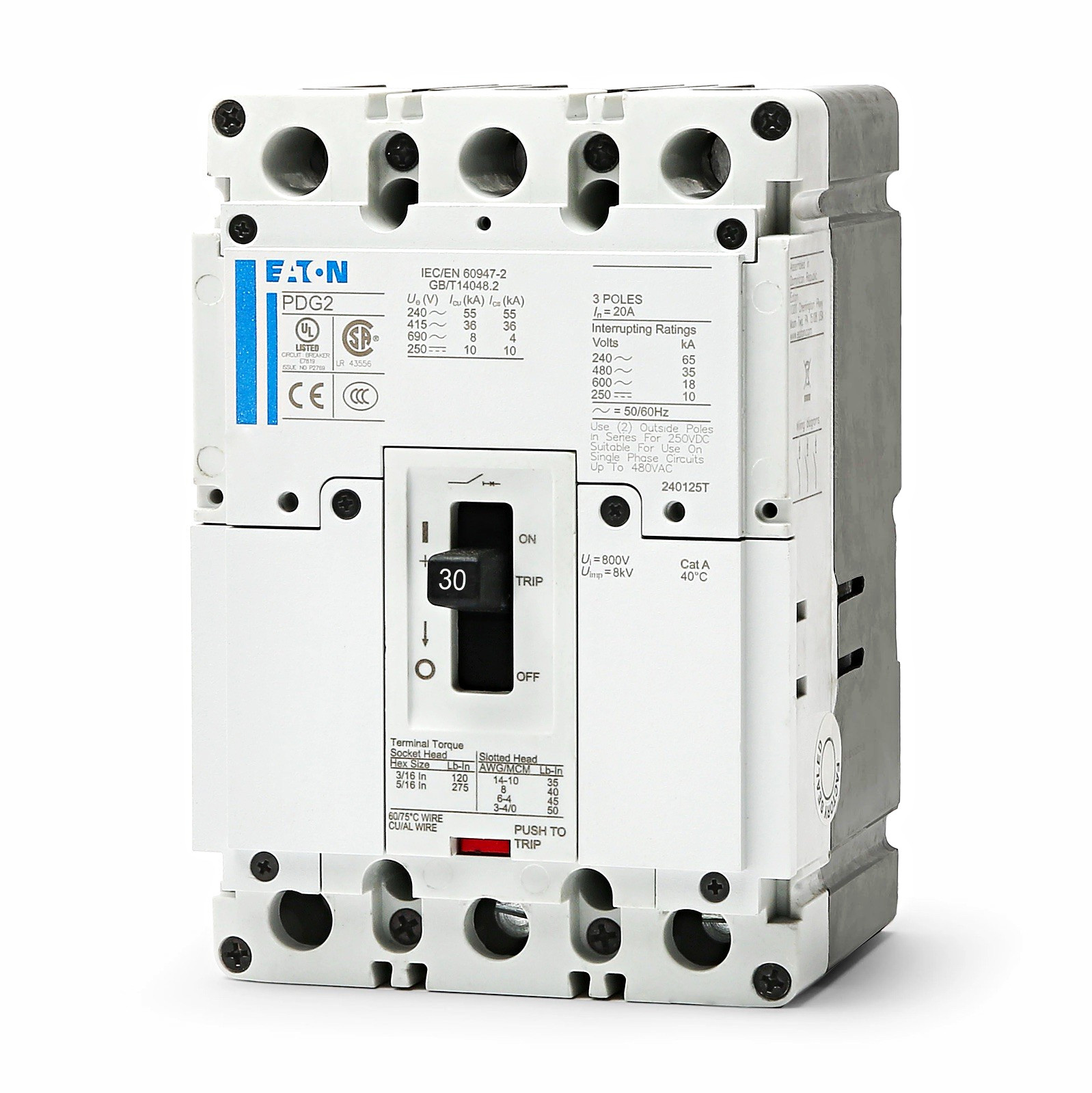 NEW TAKEOUT Eaton PDG2 30A 3P 600V Circuit Breaker Trip Indicator PDG23G0030TFFL