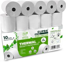 CLIPRA 3 1/8 x 230 Thermal Paper Receipt Rolls 10 PACK USA Based Brand 55 GSM... picture