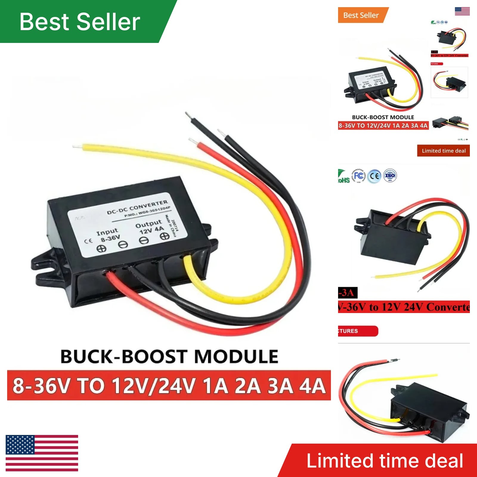 8V 36V To 12V 24V 1A 2A 3A DC Buck Boost Converter Stabilizer Power Regulator