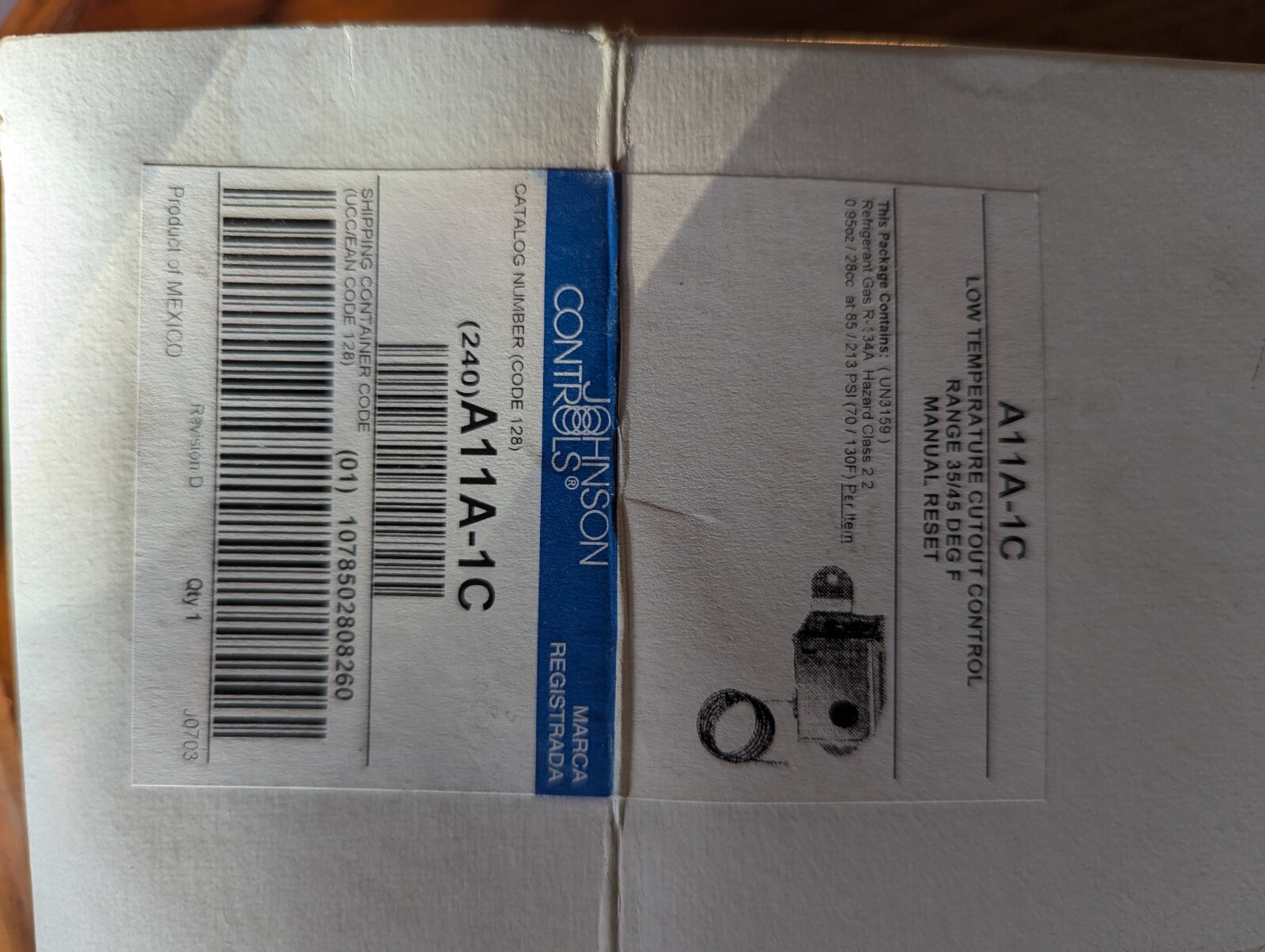 New-Penn A11A-1C Low Temperature Cutout Control  Range 35/45 Deg F Manual Reset