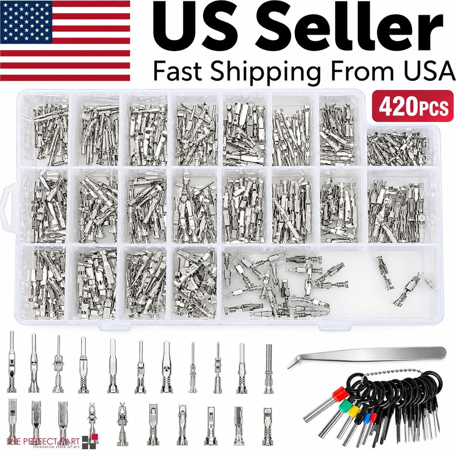 420PCS Connector Pins 21 Types Electrical Wire Terminal Kit 18PCS Extractor Tool