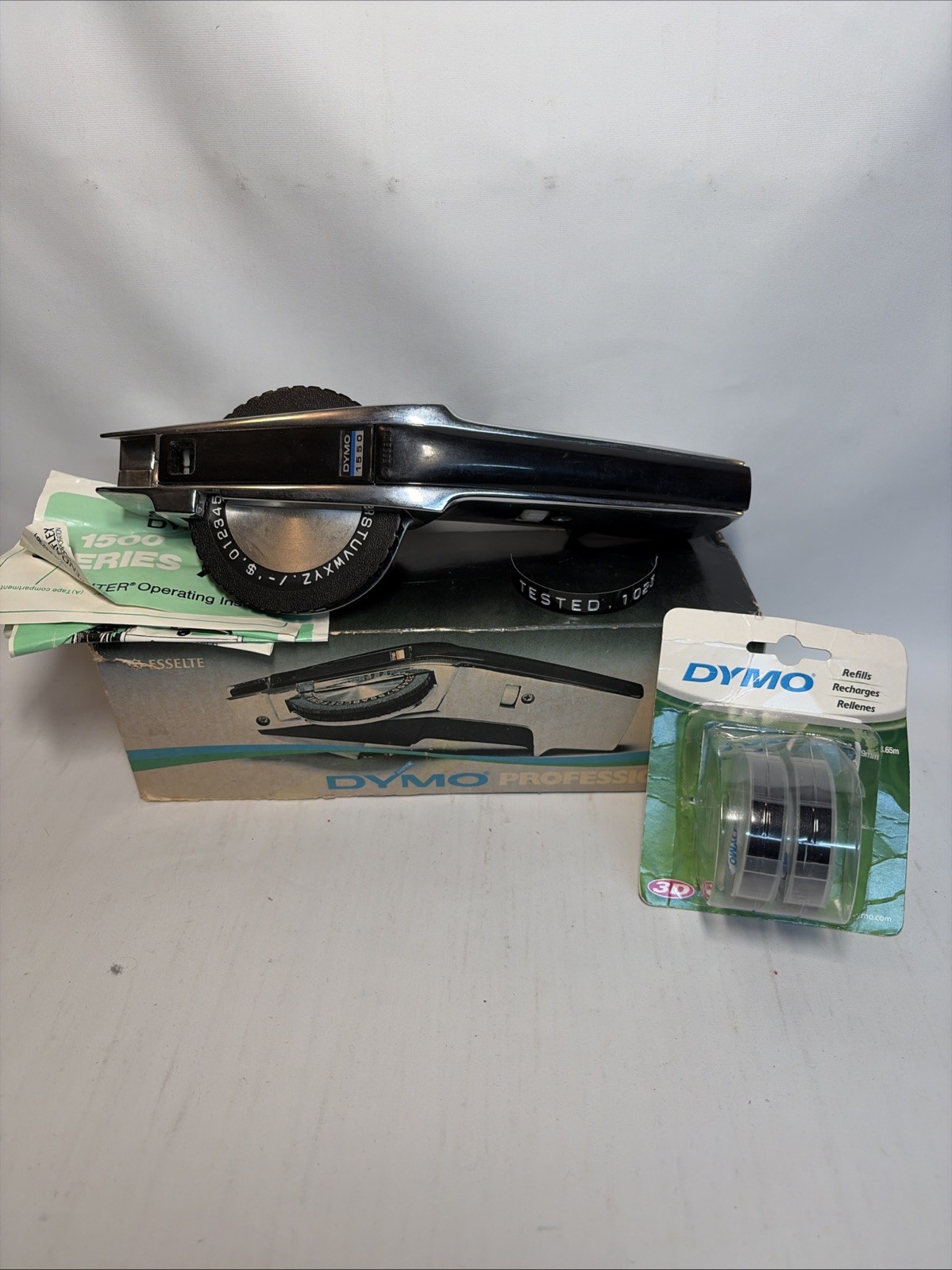 Vintage DYMO 1550 Deluxe Chrome Tapewriter Embossing Label Maker W Tape Tested