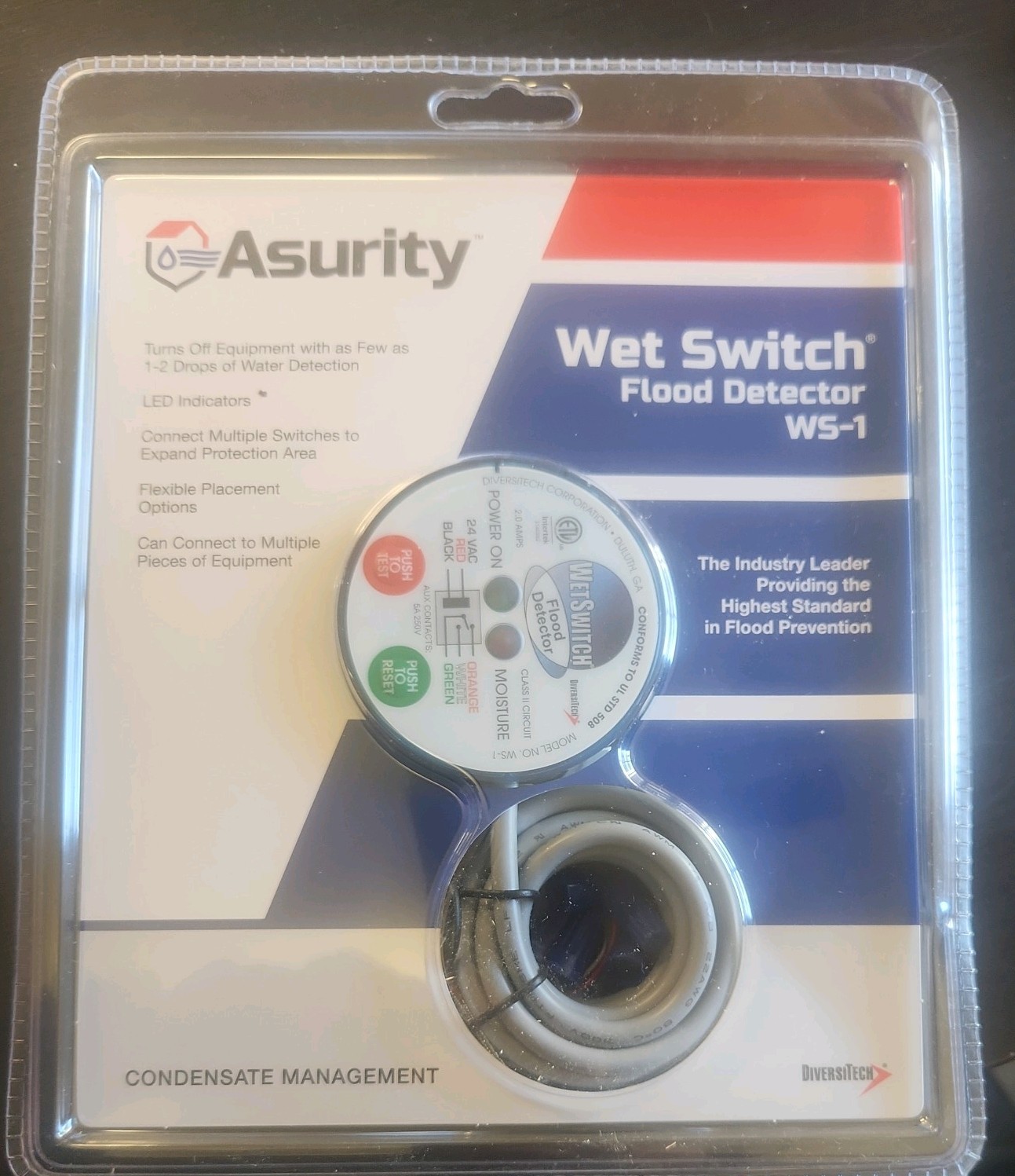 NEW 🔥 DiversiTech Asurity Wet Switch Flood Water Detector WS-1.