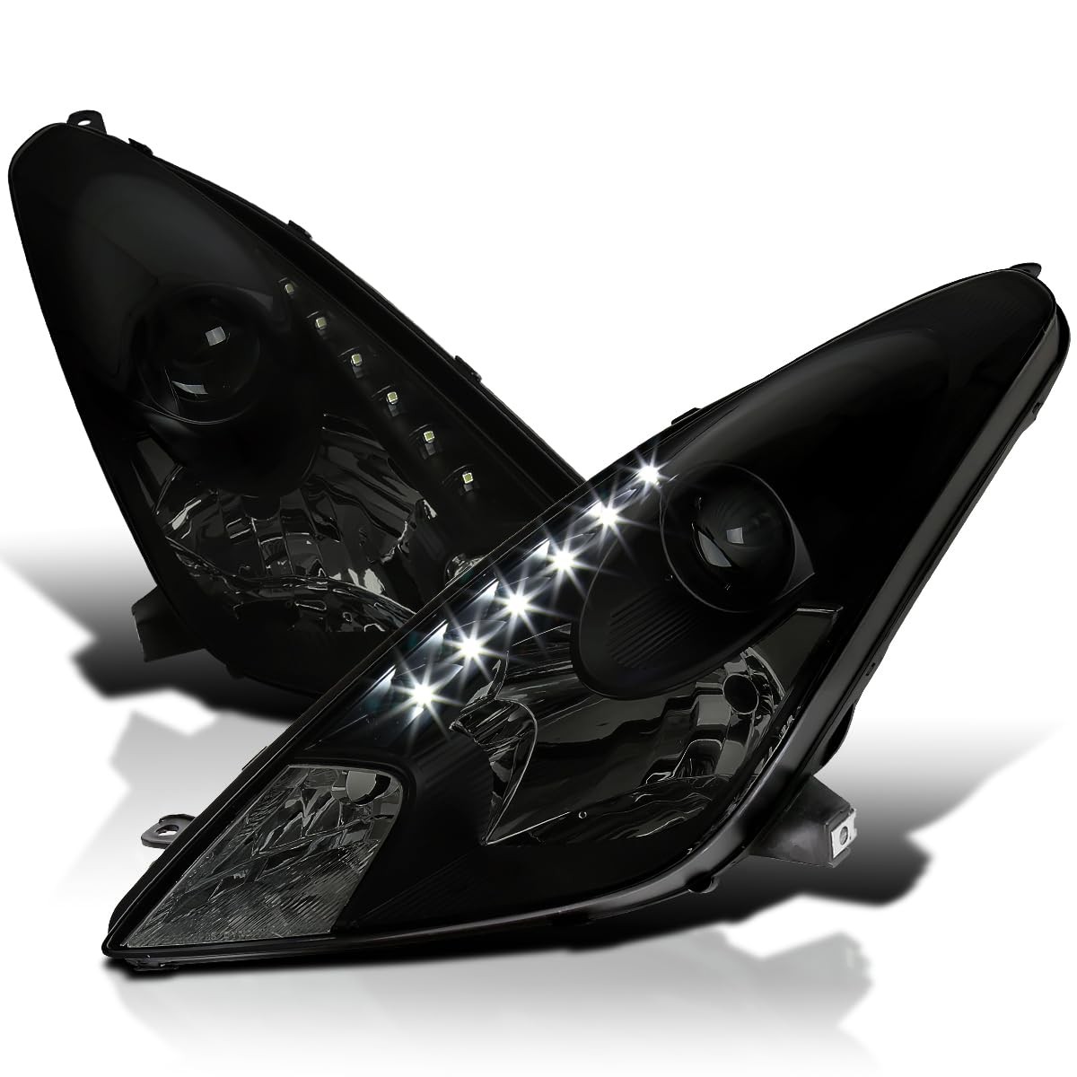 Black Smoke LED Projector Headlights 2000-2005 Toyota Celica Left Right Pair