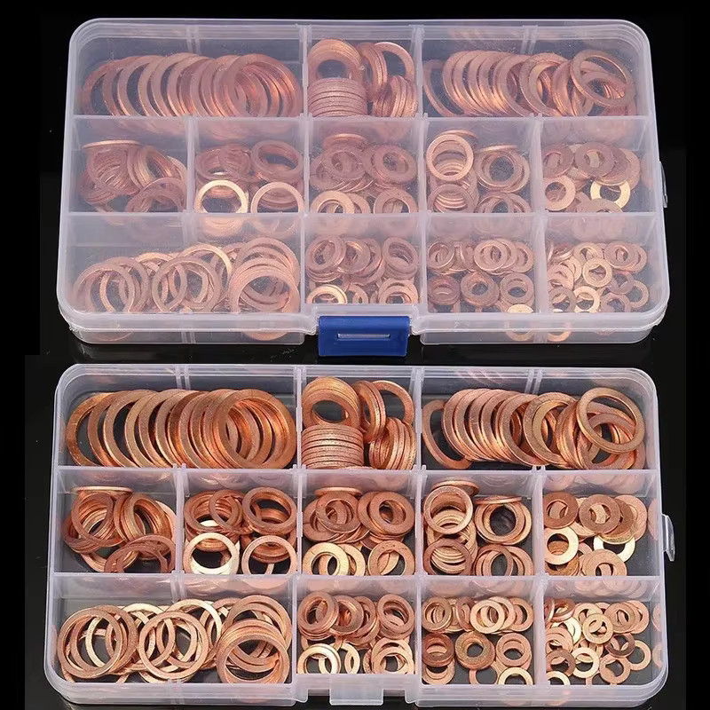 100-400 Pcs Copper Flat Washer Gasket Assortment Kit M4-M14 Sump Plug Seal Set