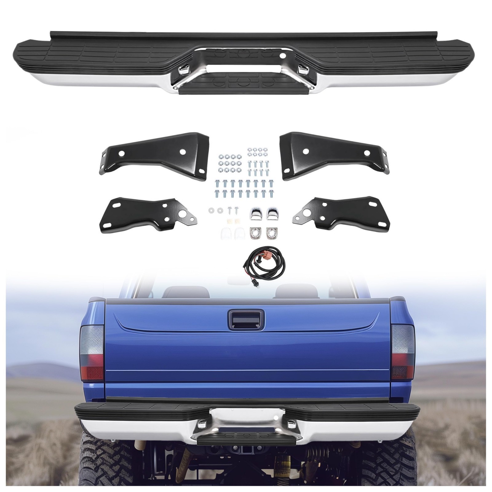 Chrome Steel Rear Bumper Assembly Compatible with 1988-2000 Chevy Silverado GMC Chrome Steel Rear Bumper Assembly Compatible with 1988-2000 Chevy Silverado GMC