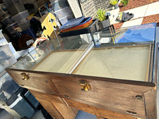 Vintage Wood Retail Display Case w/ Glass Top Countertop & Tabletop picture