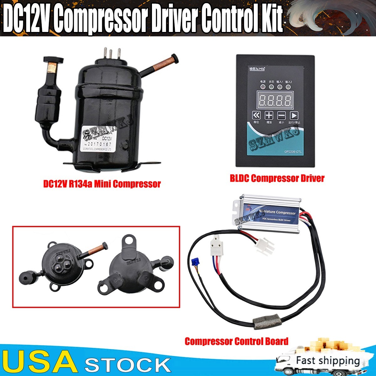 BLDC 12V DC Mini R134a Brushless Refrigeration Compressor W/ Driver Control Kits