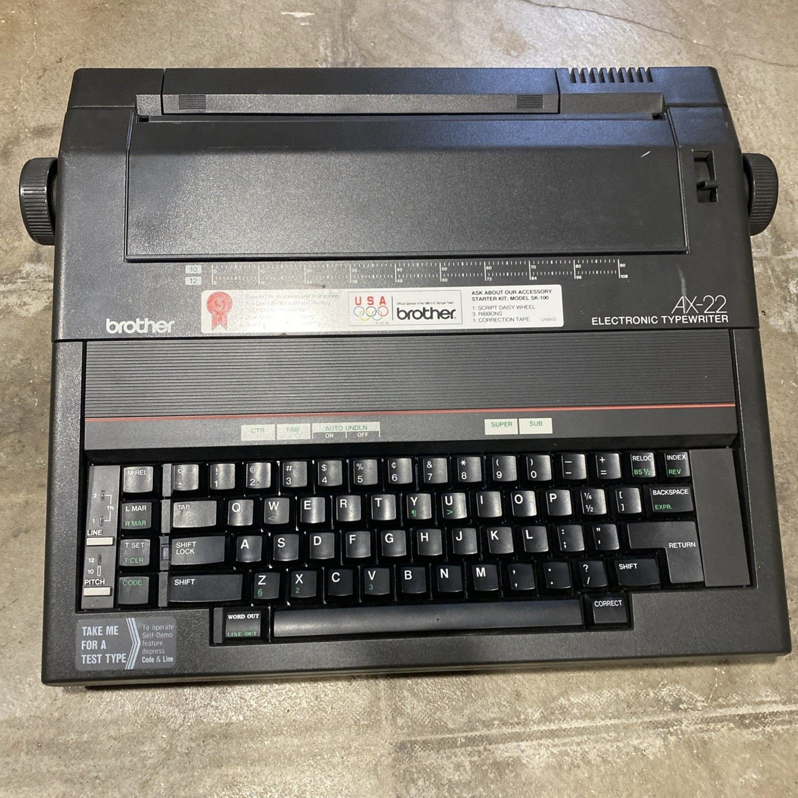 Brother AX-22 Black Electronic Typewriter Portable Made in USA tested works