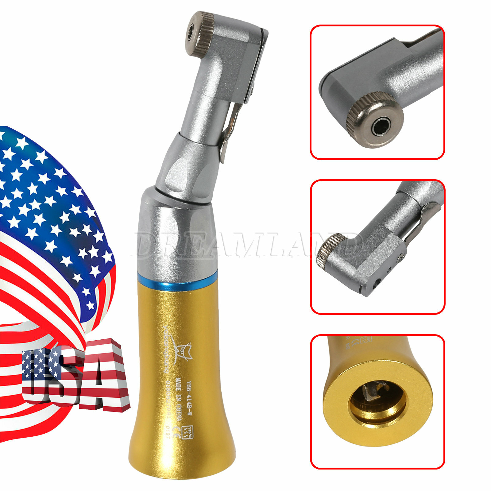 Dental Contra Angle Slow Low Speed Handpiece Gold 4Hole 1/5pcs