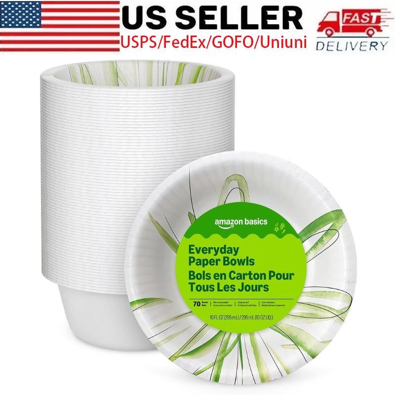 70 Count 10oz White Disposable Paper Bowls, Everyday Serving Bowls