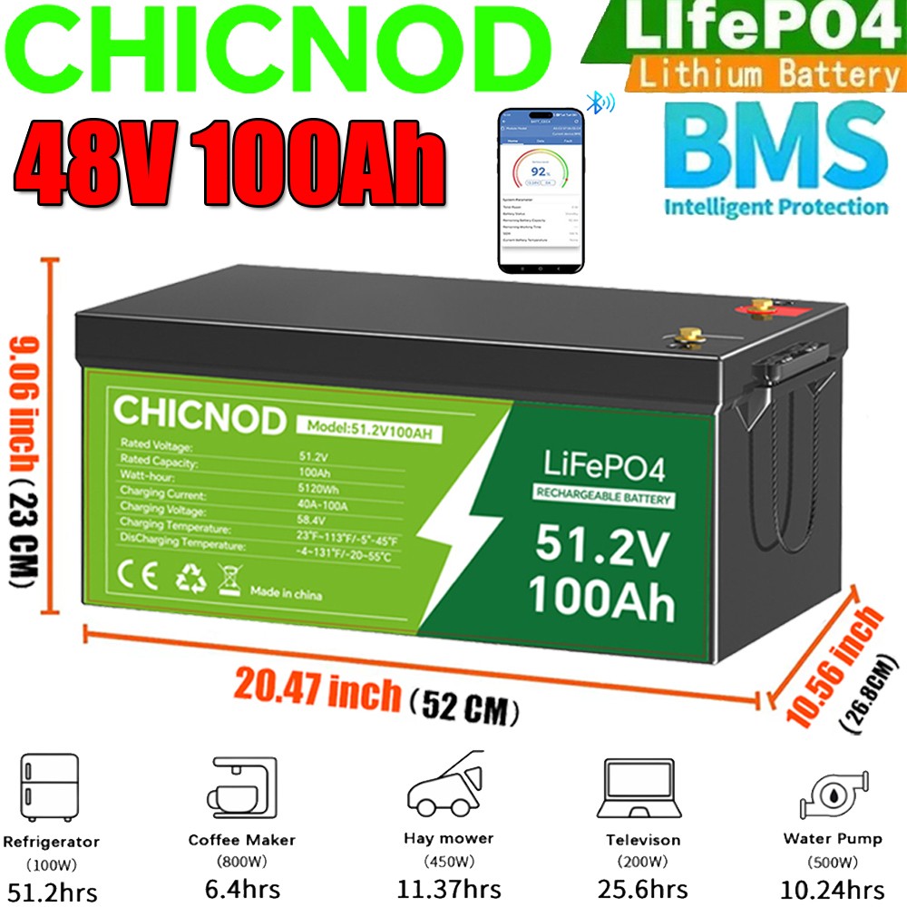 48V 100Ah LiFePO4 Lithium Battery 5120Wh Built-in BMS For RV Off-grid Golf Cart 48V 100Ah LiFePO4 Lithium Battery 5120Wh Built-in BMS For RV Off-grid Golf Cart