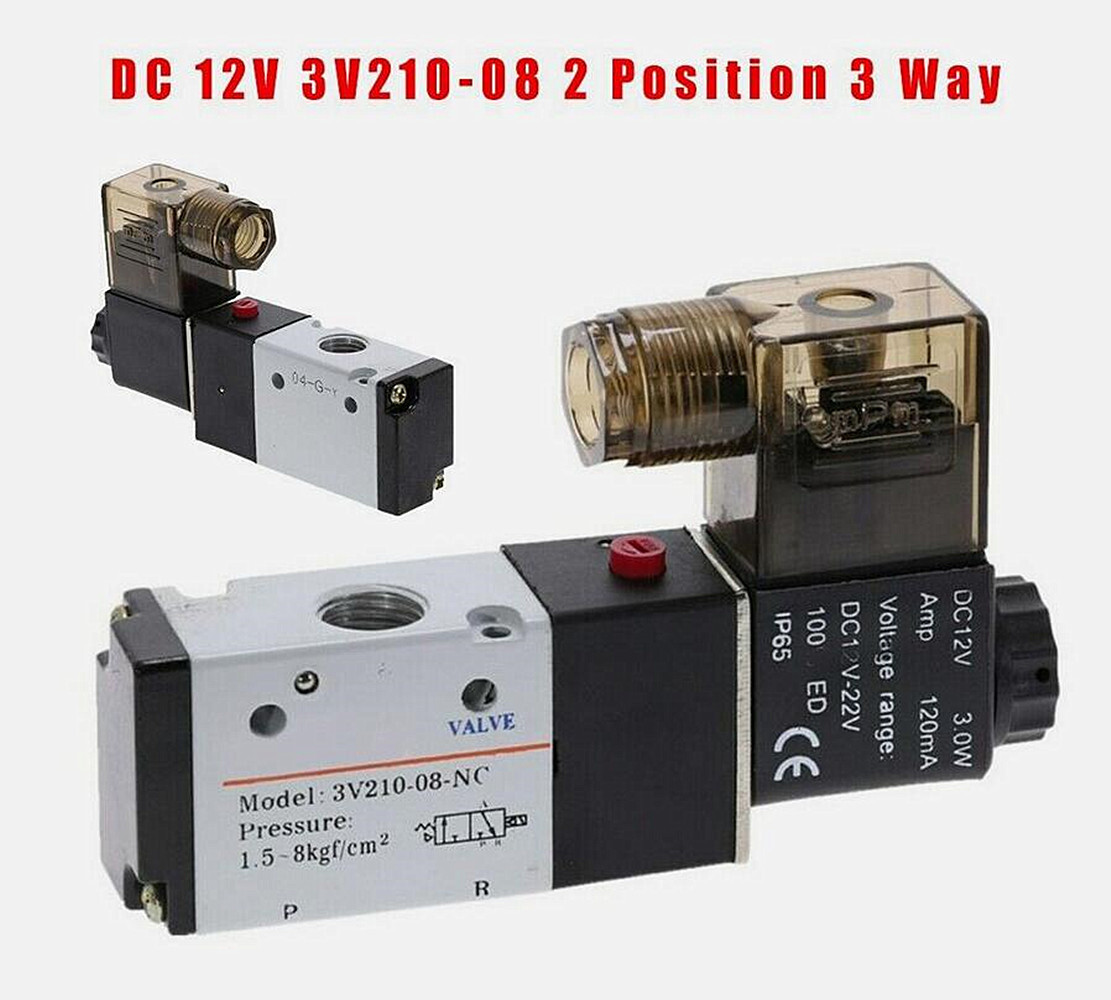 DC 12V 2-Position&3-Way 1/4 PT Air Pneumatic Solenoid Valve 0.15-0.8MPa 3V210-08